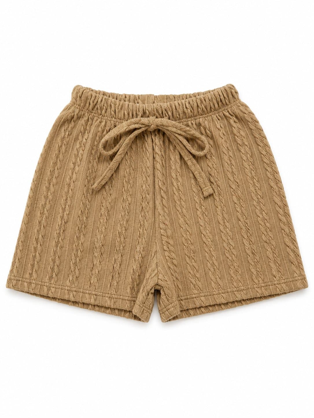 SHORT TEJIDO CAMEL CON CORDÓN AJUSTABLE — pantalón para niña
