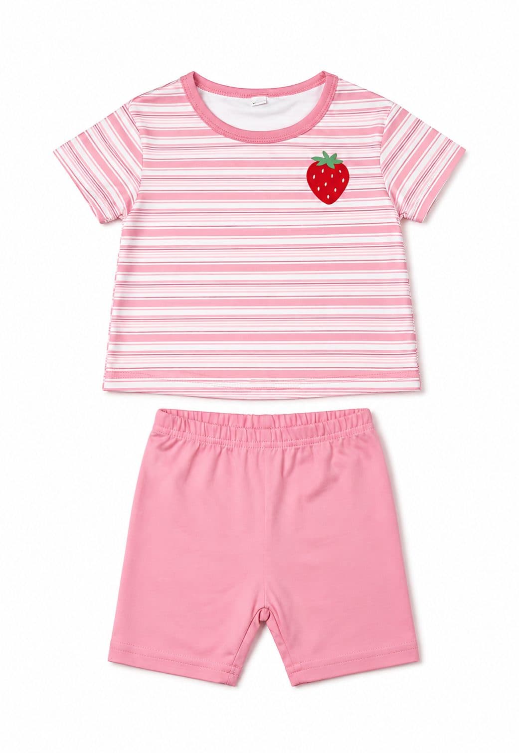 CONJUNTO POLO ROSADO CON FRESA Y SHORT LISO — conjunto para niña