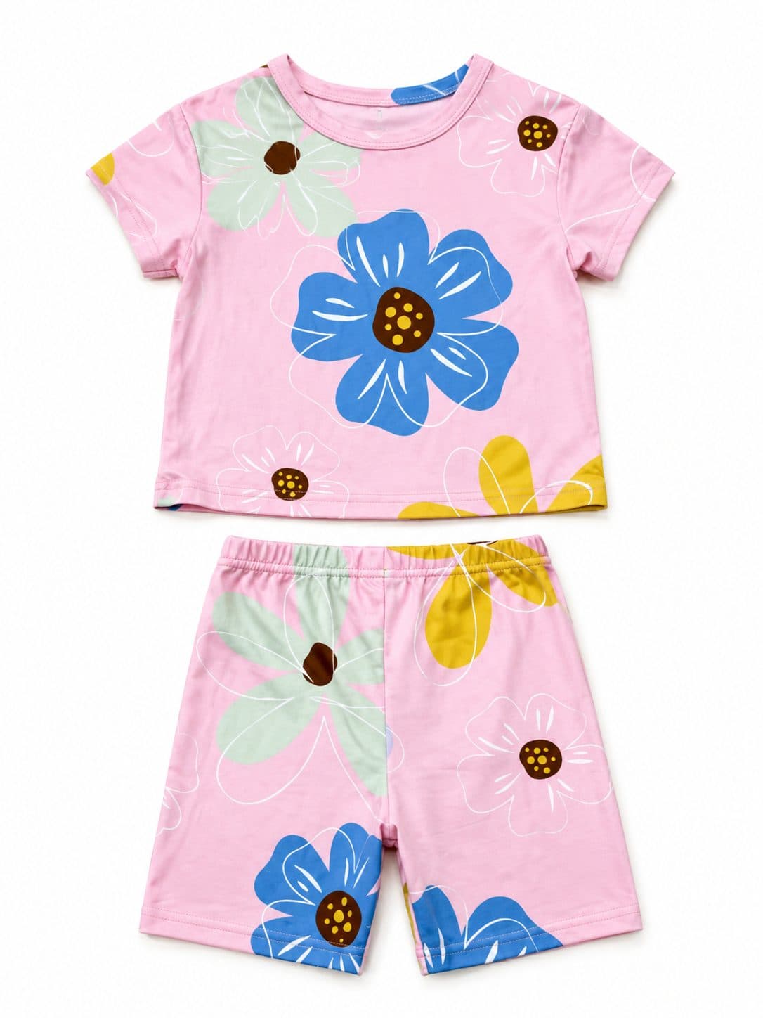 CONJUNTO POLO Y SHORT ROSADO FLORAL RETRO — conjunto para niña