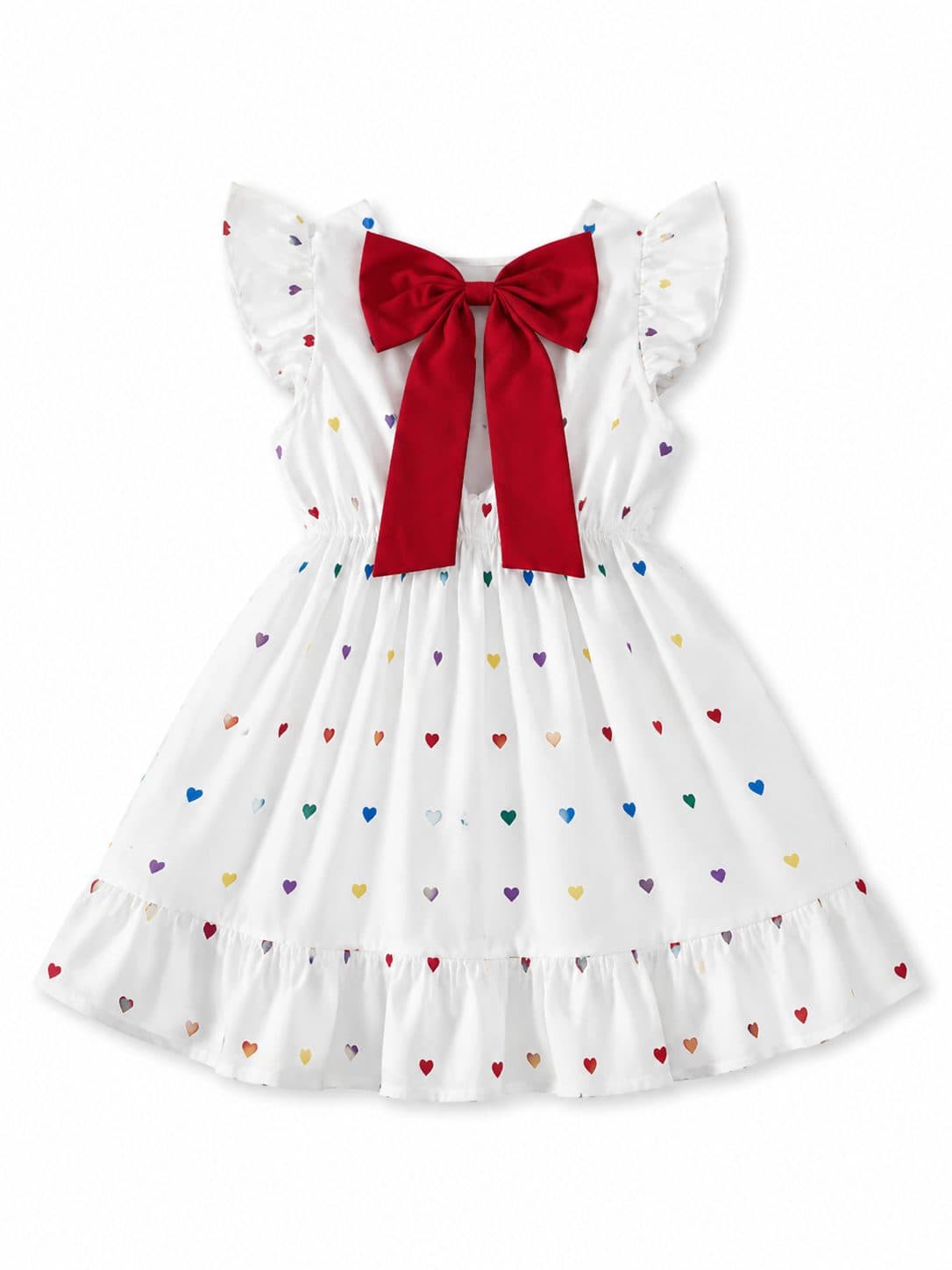 VESTIDO NIÑA BLANCO CORAZONES LAZO ROJO ESPALDA — vestido para niña