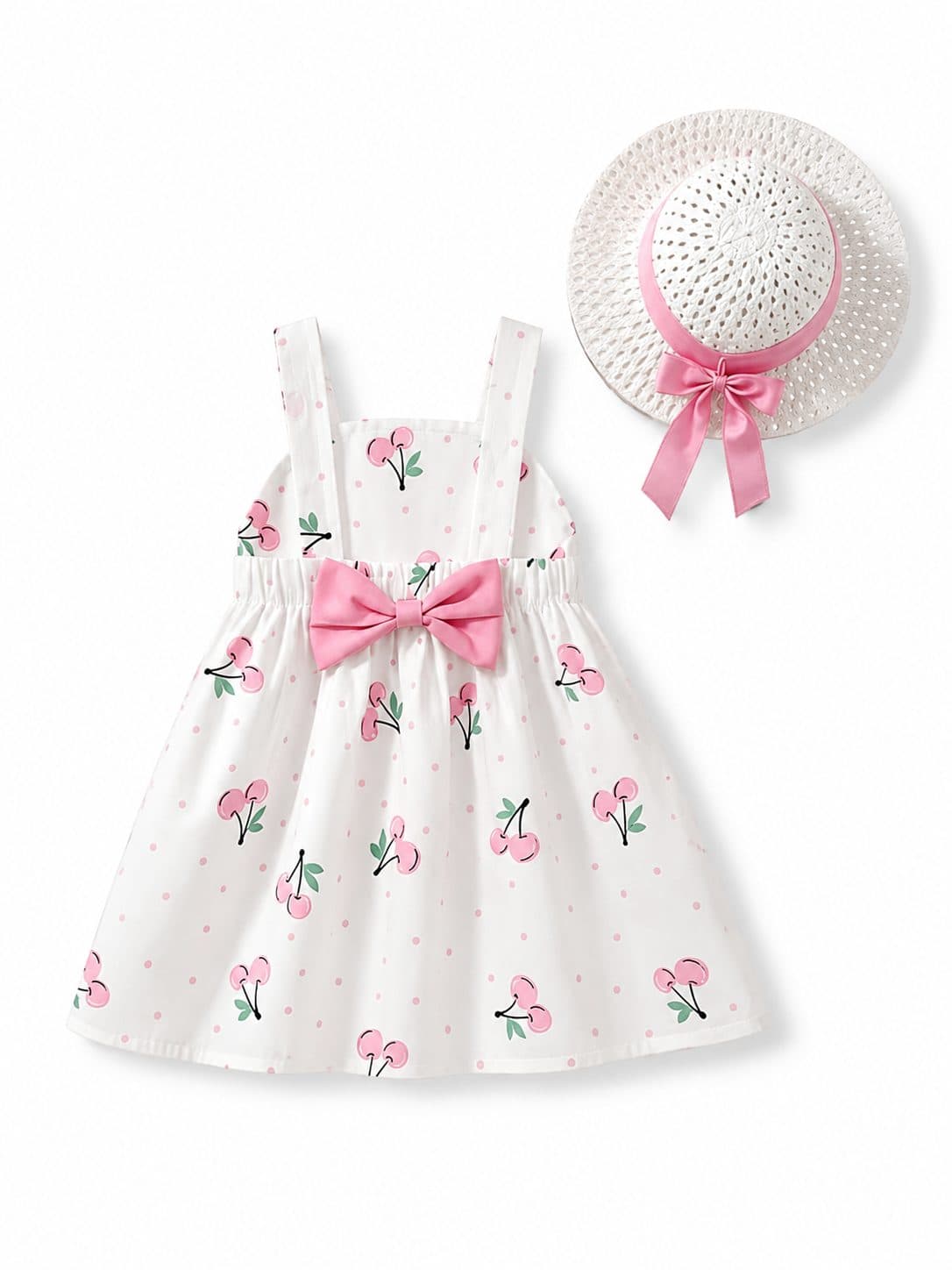 SET VESTIDO NIÑA CEREZAS CON SOMBRERO DE PAJA — vestido para niña