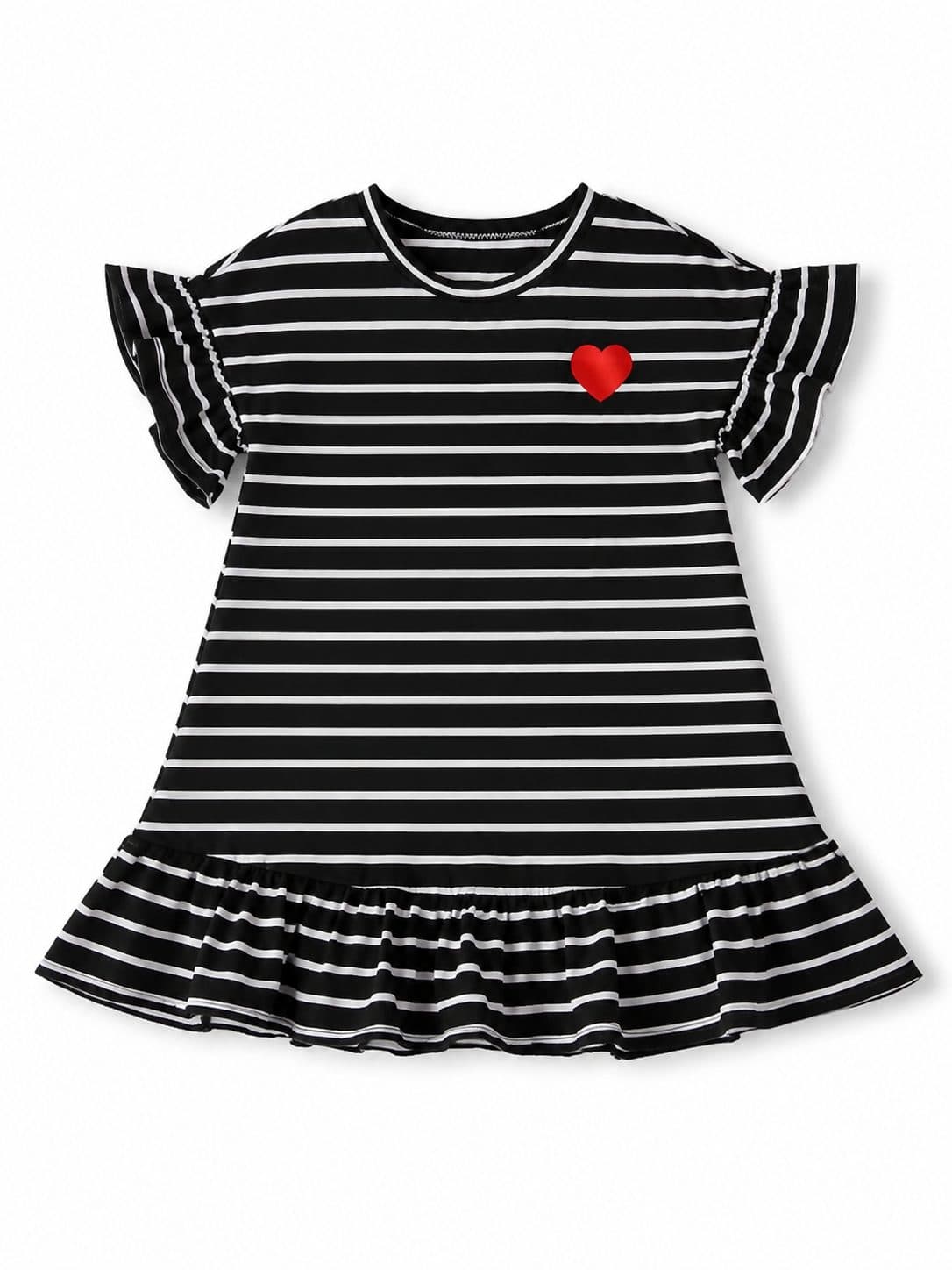 VESTIDO NIÑA RAYAS BLANCO Y NEGRO CON CORAZÓN — vestido para niña
