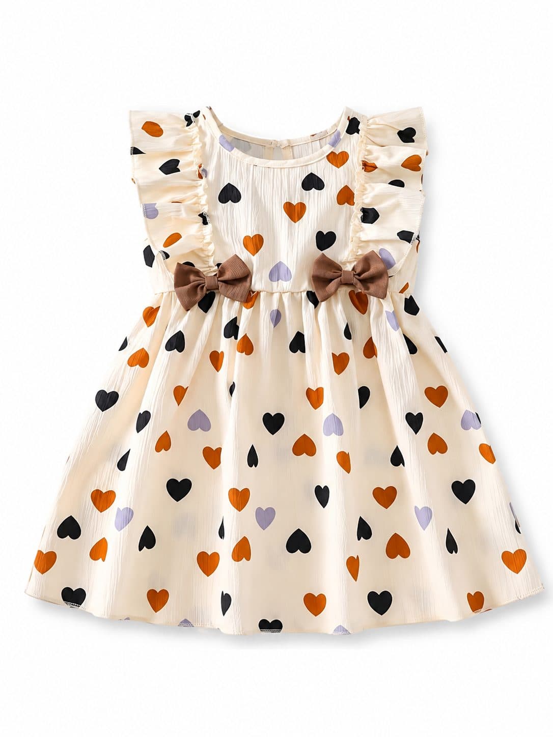 VESTIDO NIÑA CREMA CORAZONES CON LAZOS — vestido para niña