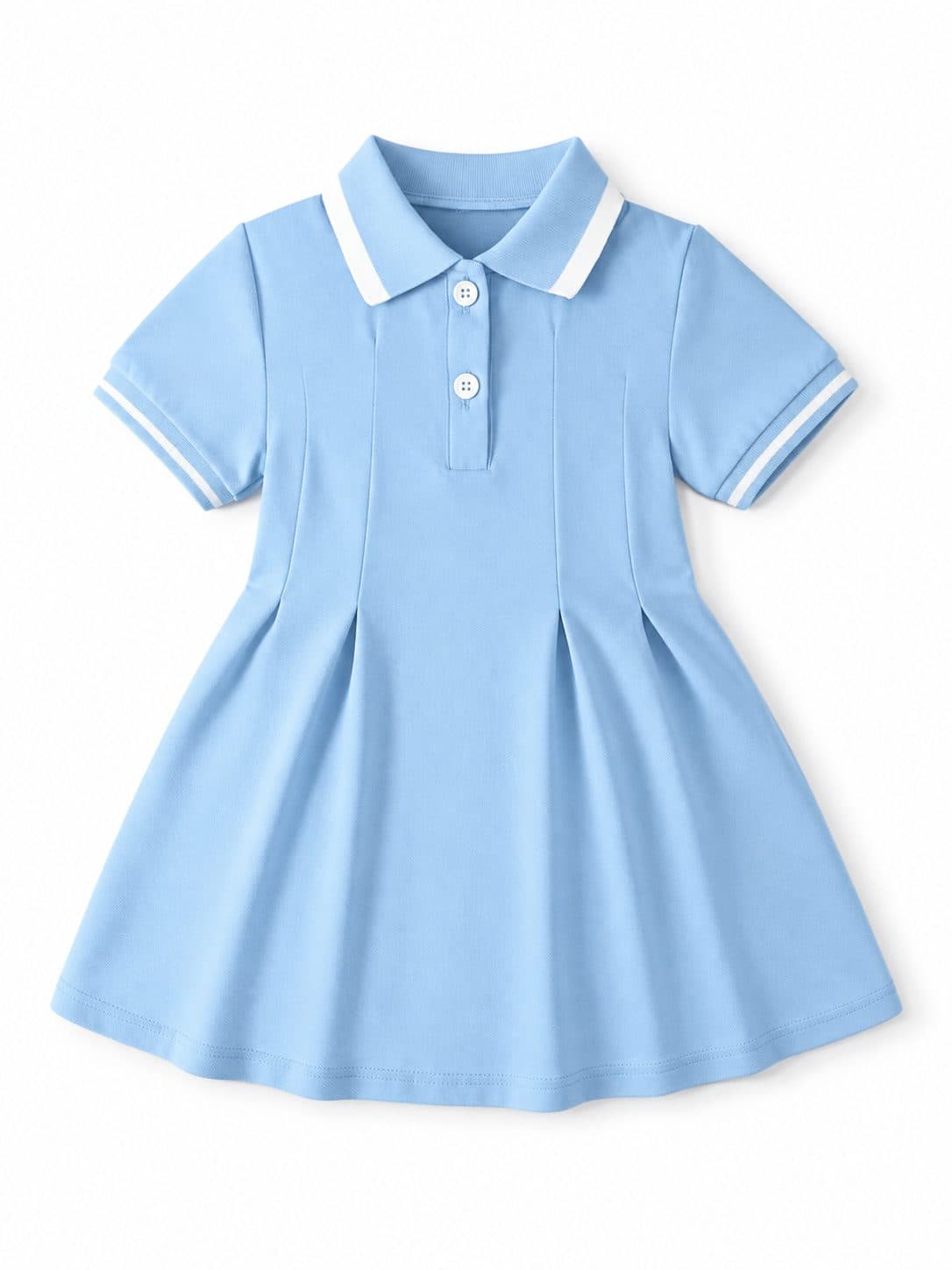 VESTIDO NIÑA POLO CELESTE RIBETES BLANCOS — vestido para niña