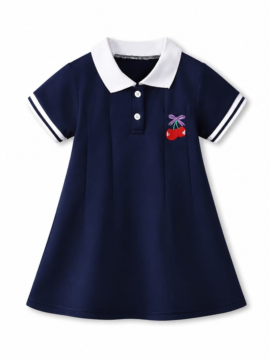 VESTIDO NIÑA POLO AZUL MARINO CON CEREZAS — vestido para niña