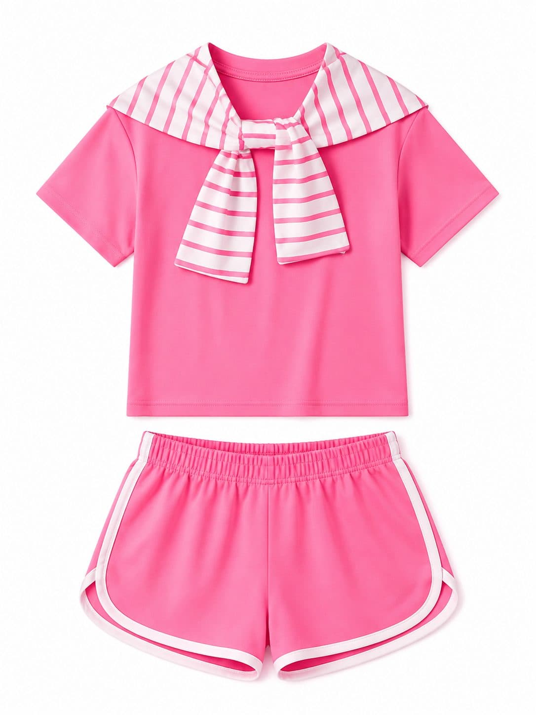 SET NIÑA FUCSIA CON PAÑOLETA RAYADA — conjunto para niña