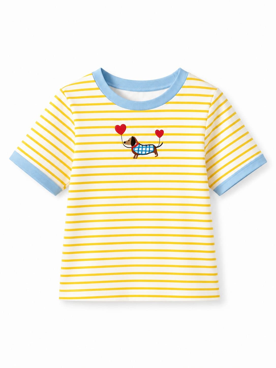 POLO NIÑA RAYAS AMARILLAS CON PERRITO — polo para niña