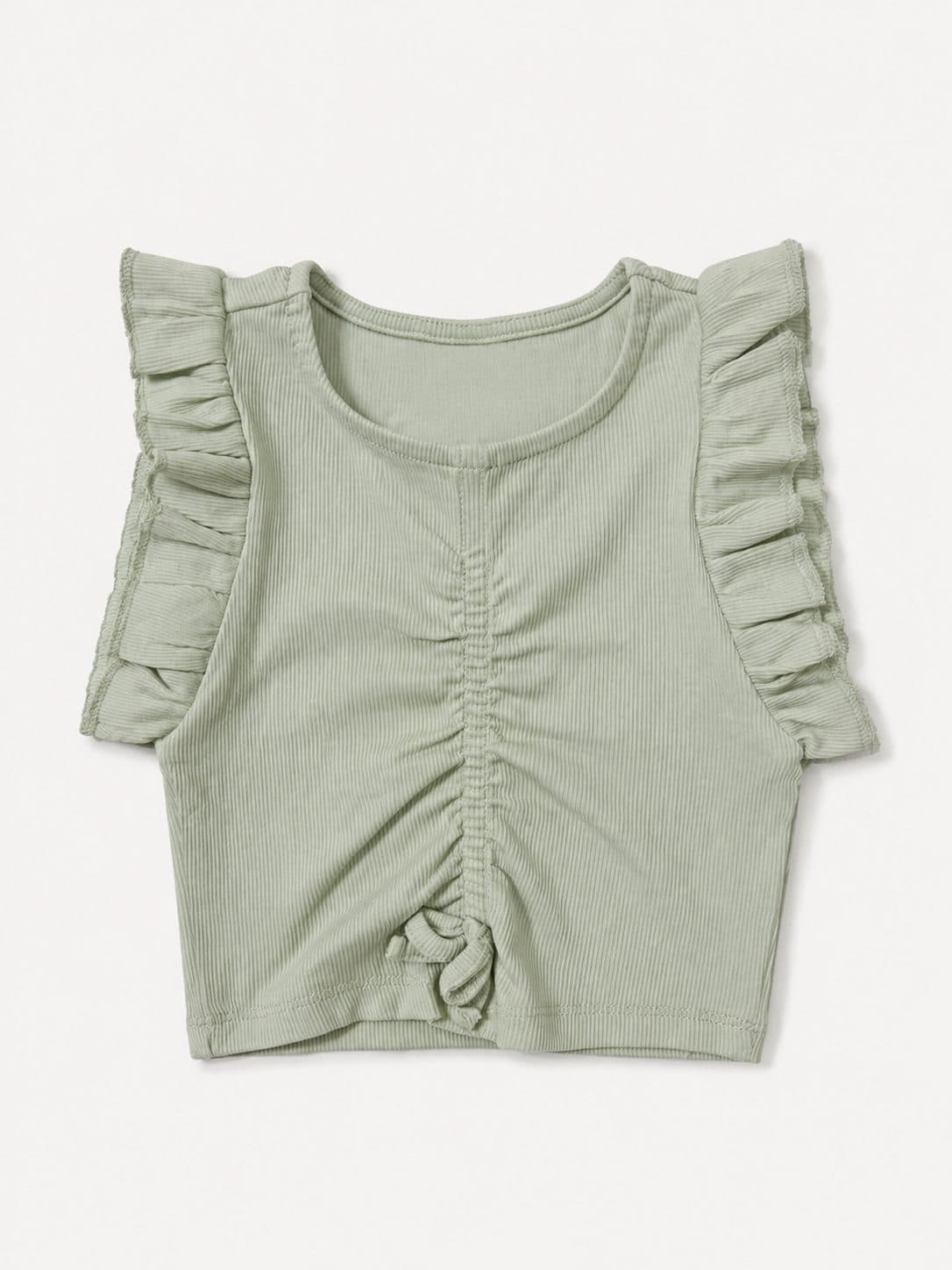 BLUSA NIÑA VERDE SALVIA CON VOLANTES — polo para niña