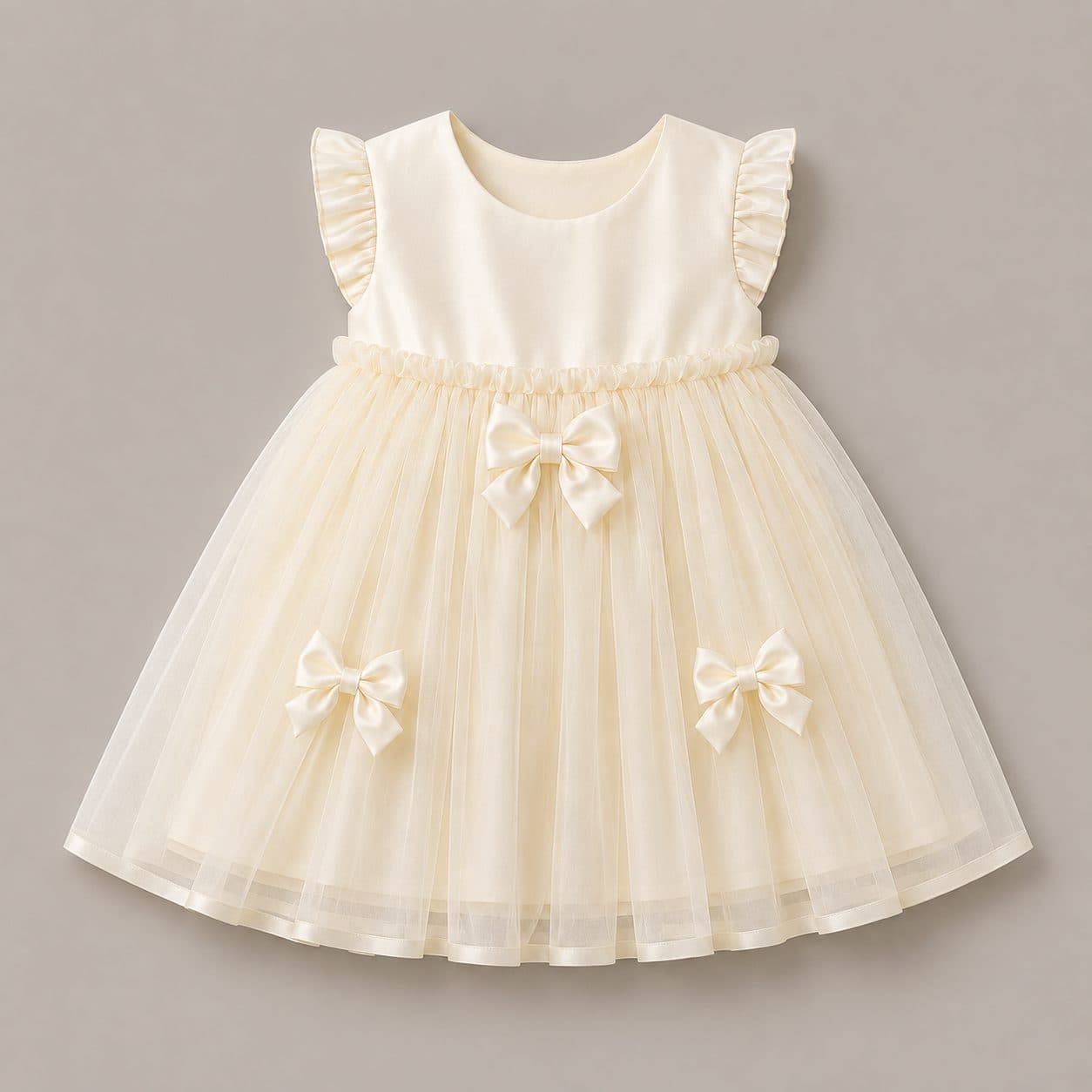 VESTIDO BEBÉ MARFIL TUL CON LAZOS — vestido para niña