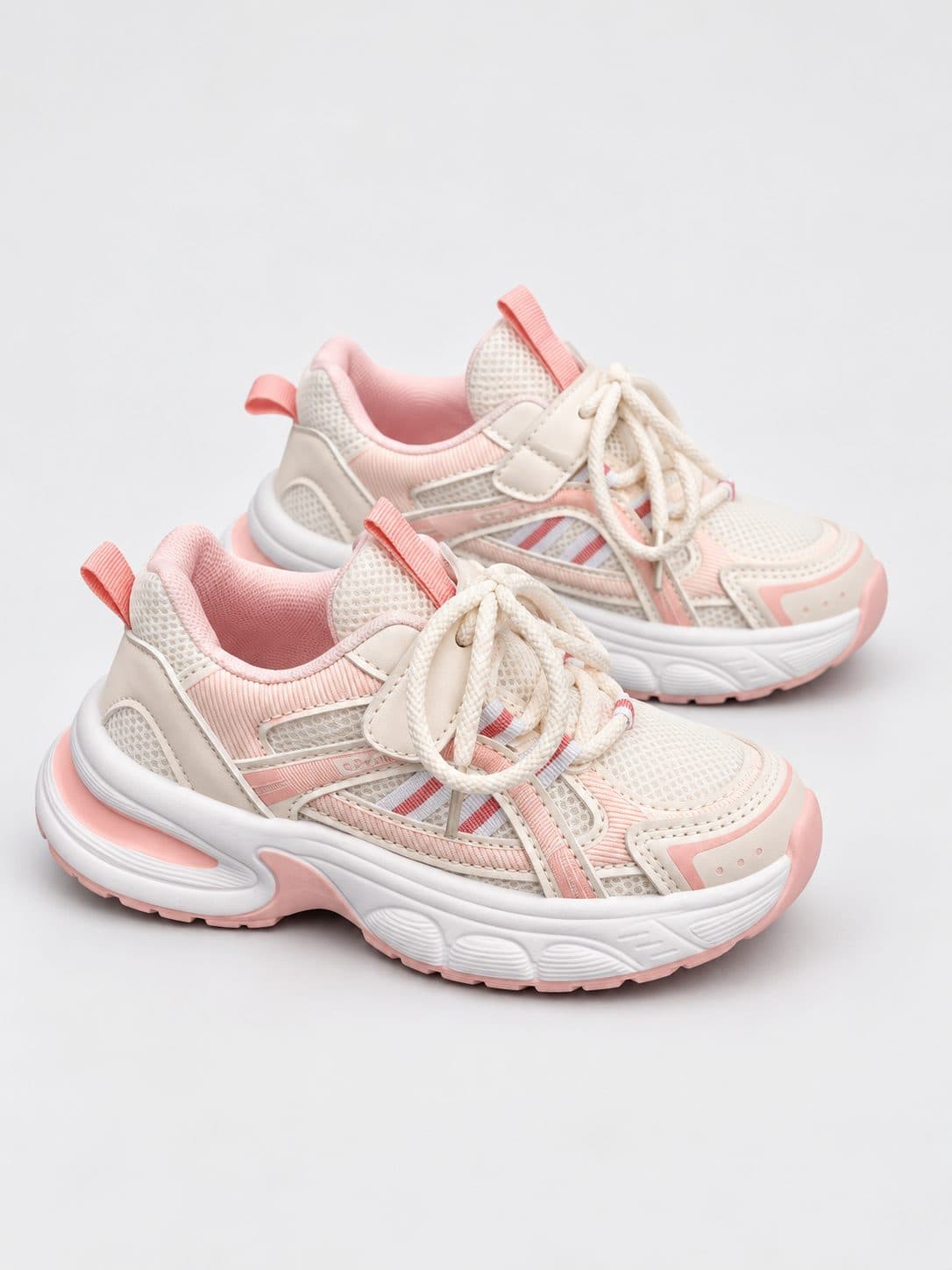 ZAPATILLAS DEPORTIVAS ROSADAS Y BEIGE — zapatos para niña