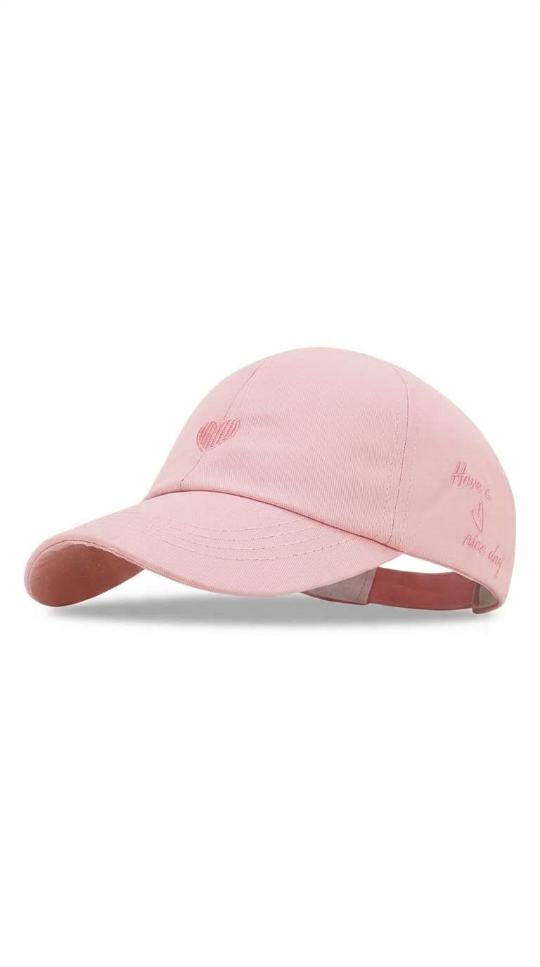 GORRA ROSA PARA NIÑA CON CORAZÓN BORDADO — accesorio para niña