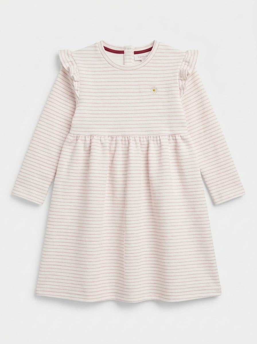 VESTIDO A RAYAS ROSA PARA NIÑA CON VOLANTES — vestido para niña