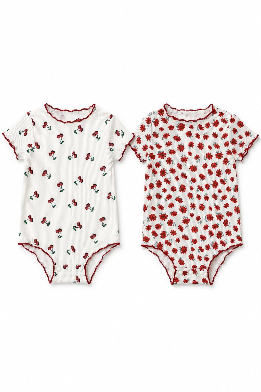 PACK DE BODIES CEREZAS Y FLORES — enterizo para niña