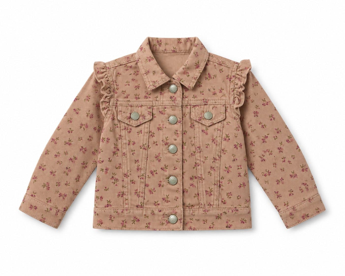 CASACA DENIM ROSA CON FLORES — casaca para niña
