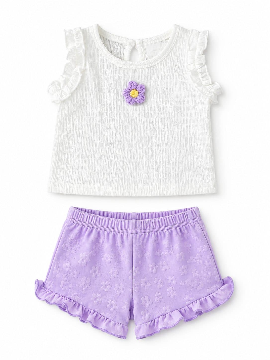 CONJUNTO LILA FLOR CON VOLANTES — conjunto para niña