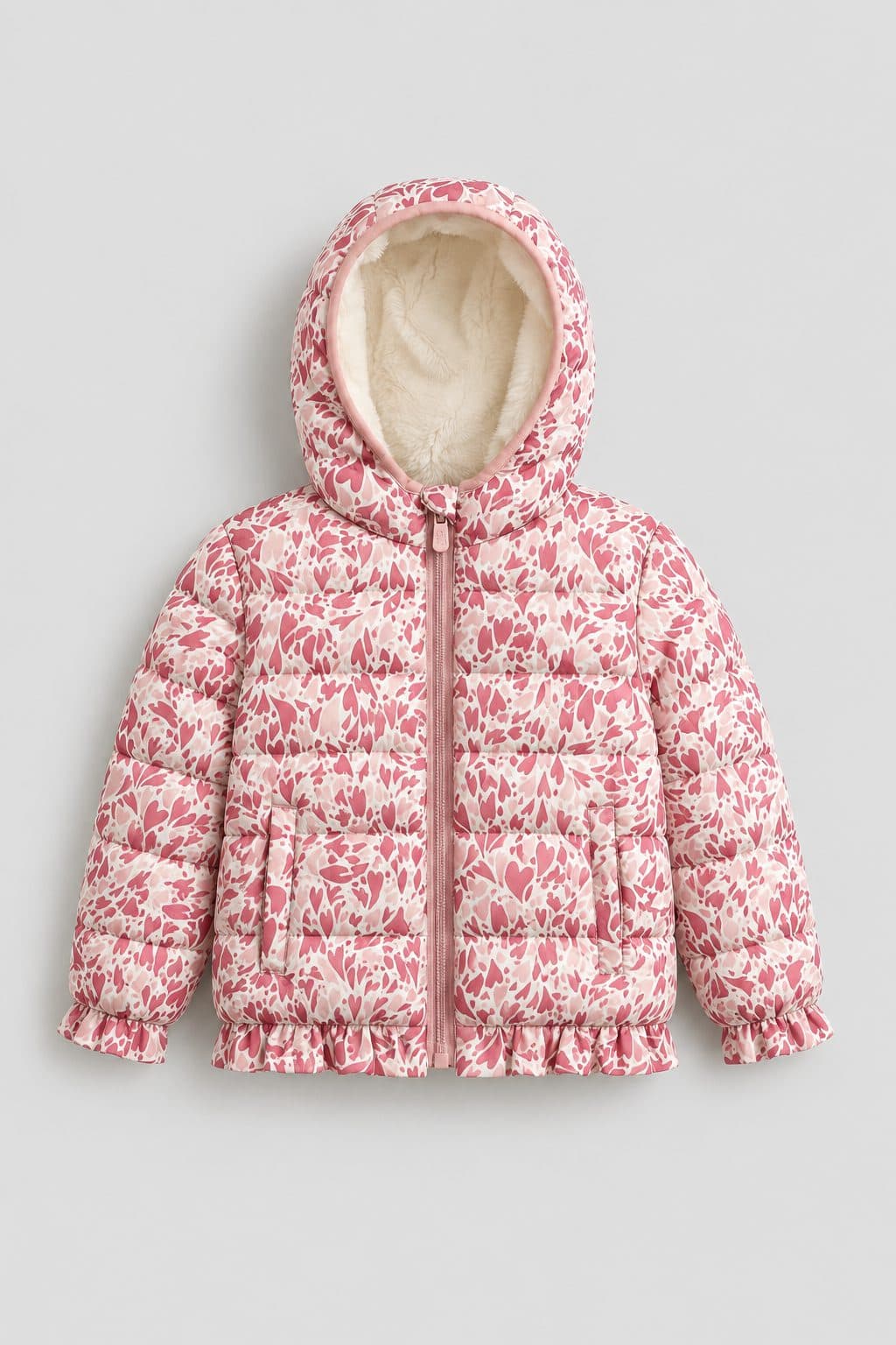 CASACA ACOLCHADA FLORES CON CAPUCHA — casaca para niña