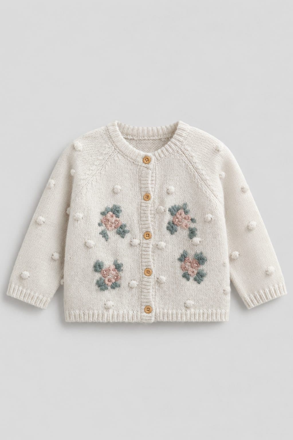 CHOMPA TEJIDA CON FLORES — casaca para niña