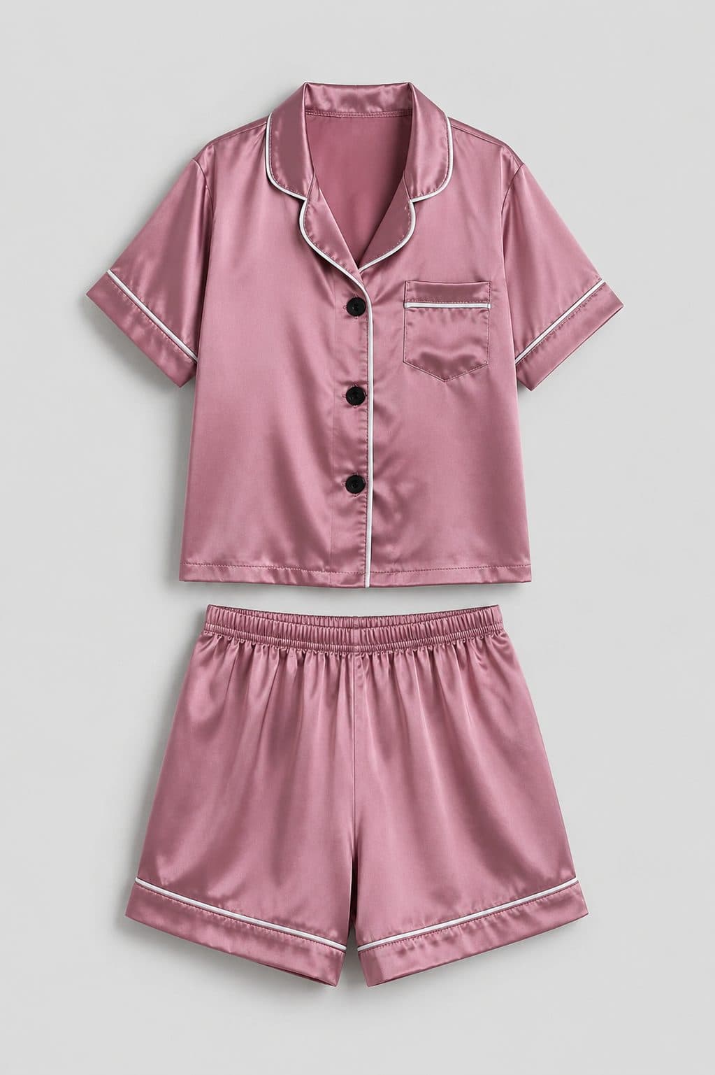 PIJAMA ROSADO SATINADO — conjunto para niña