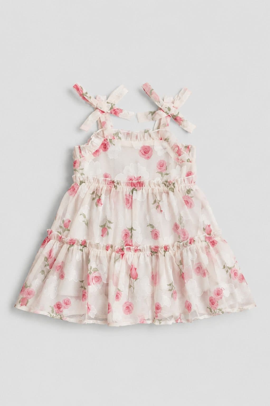 VESTIDO ROSAS CON VOLANTES — vestido para niña