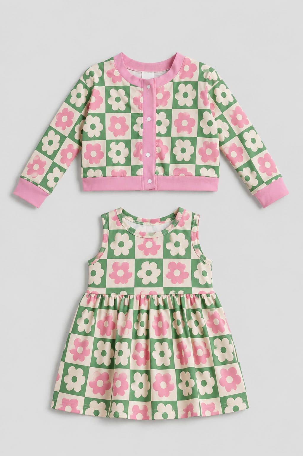 CONJUNTO VESTIDO FLORES CON CASACA — vestido para niña