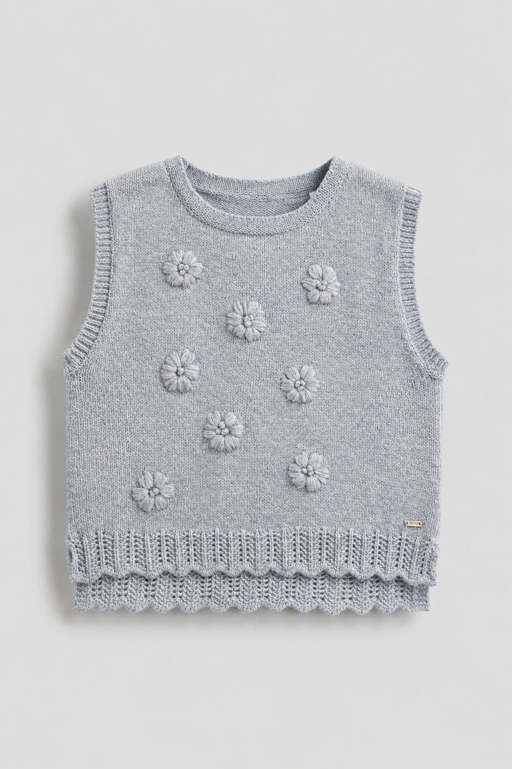 CHALECO TEJIDO CON FLORES — casaca para niña