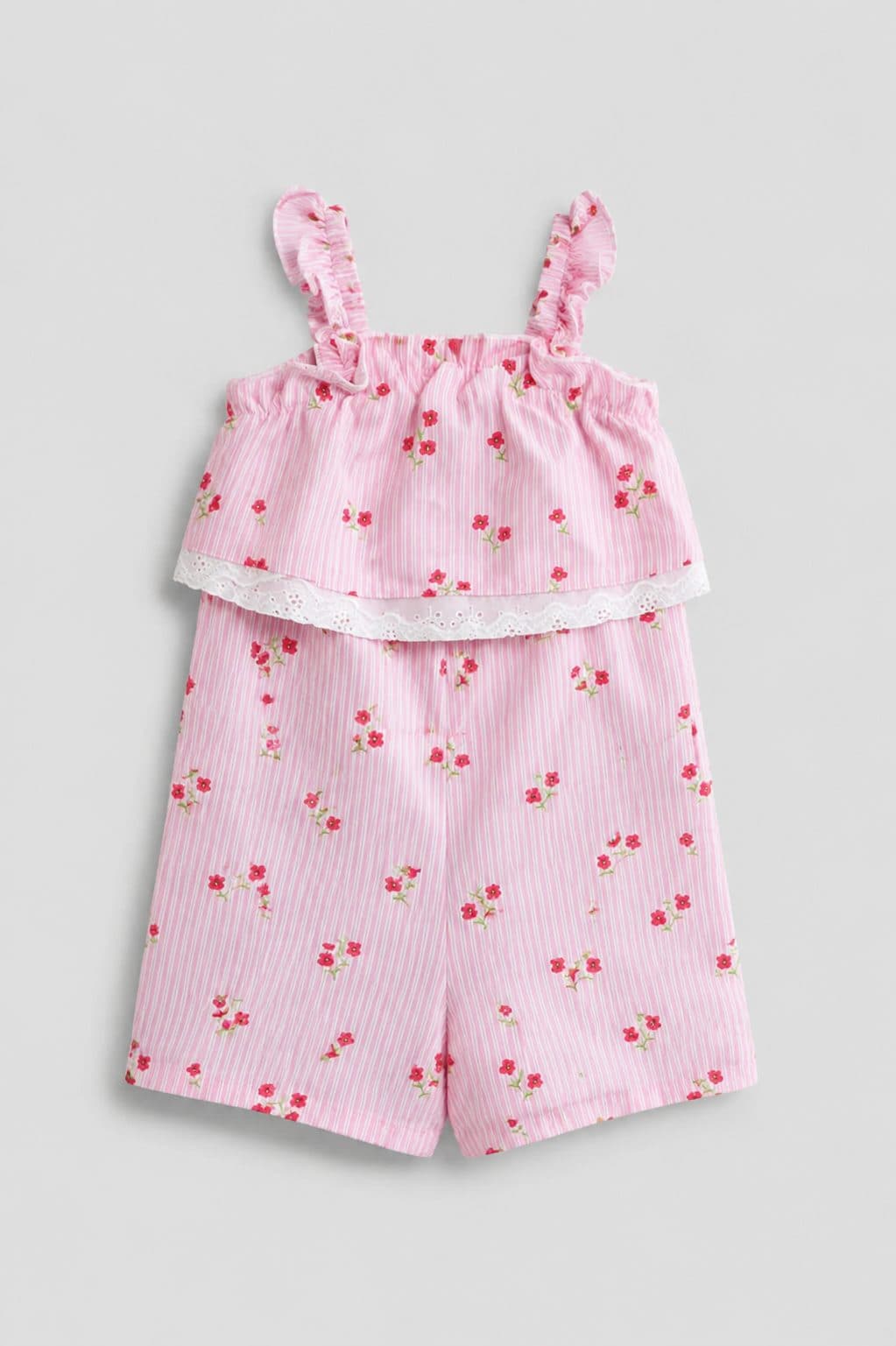 ENTERIZO ROSADO FLORES Y ENCAJE — enterizo para niña