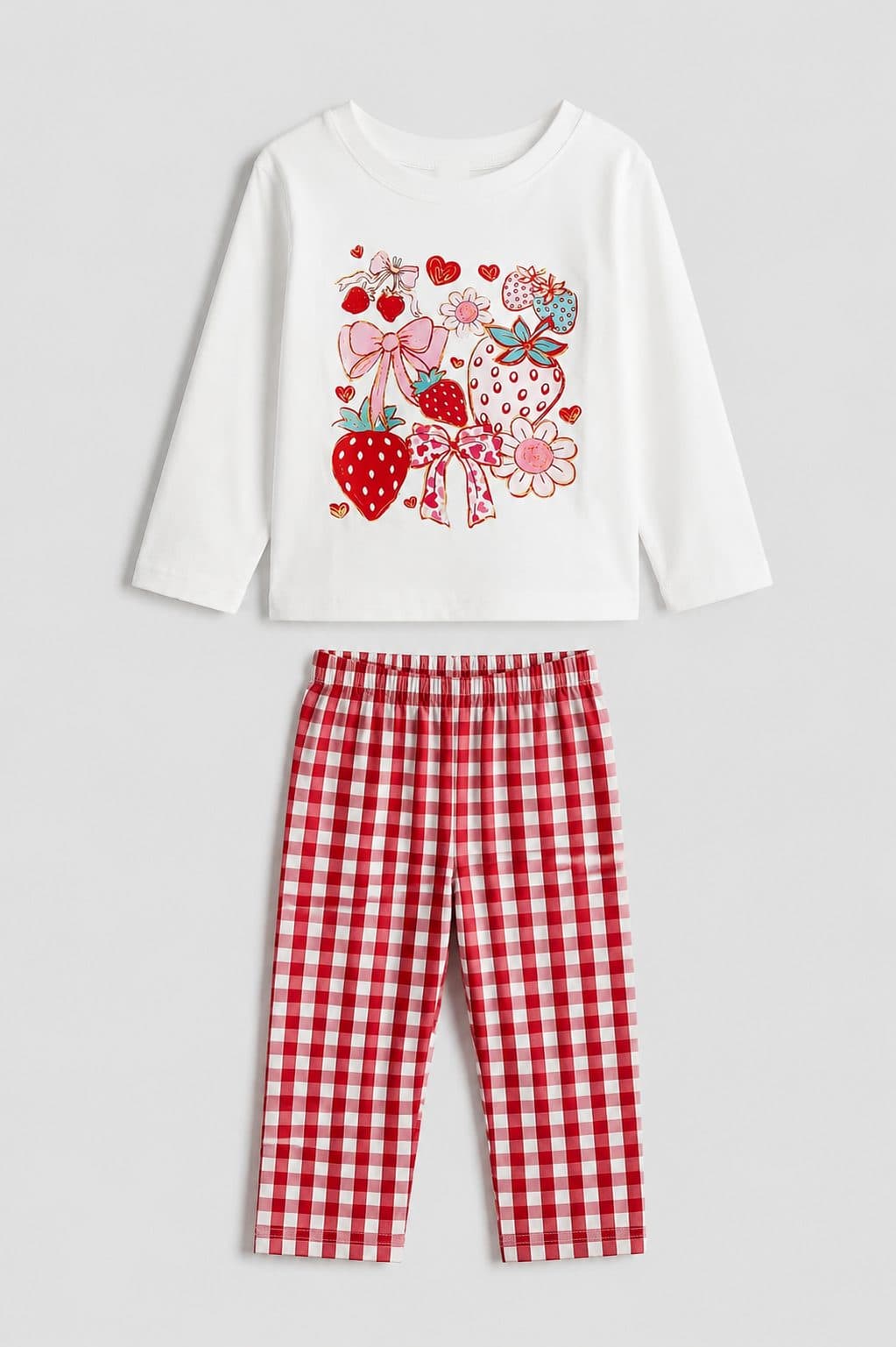 CONJUNTO FRESAS Y CUADROS — conjunto para niña