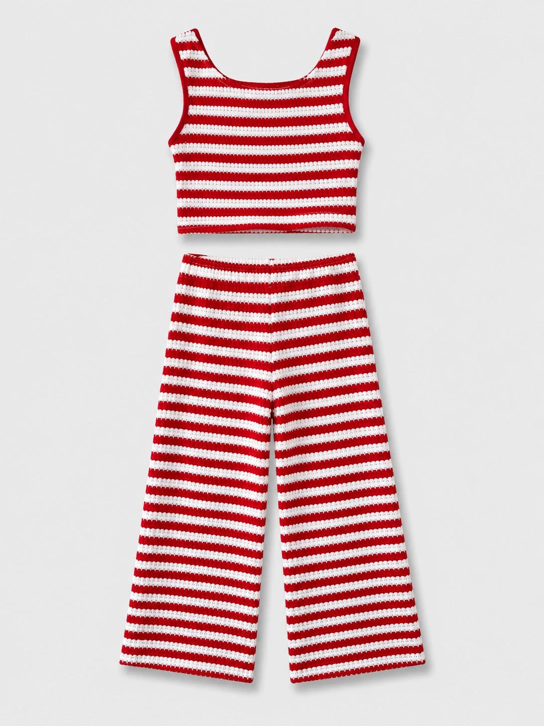 CONJUNTO TOP Y PANTALÓN A RAYAS ROJO Y BLANCO — conjunto para niña