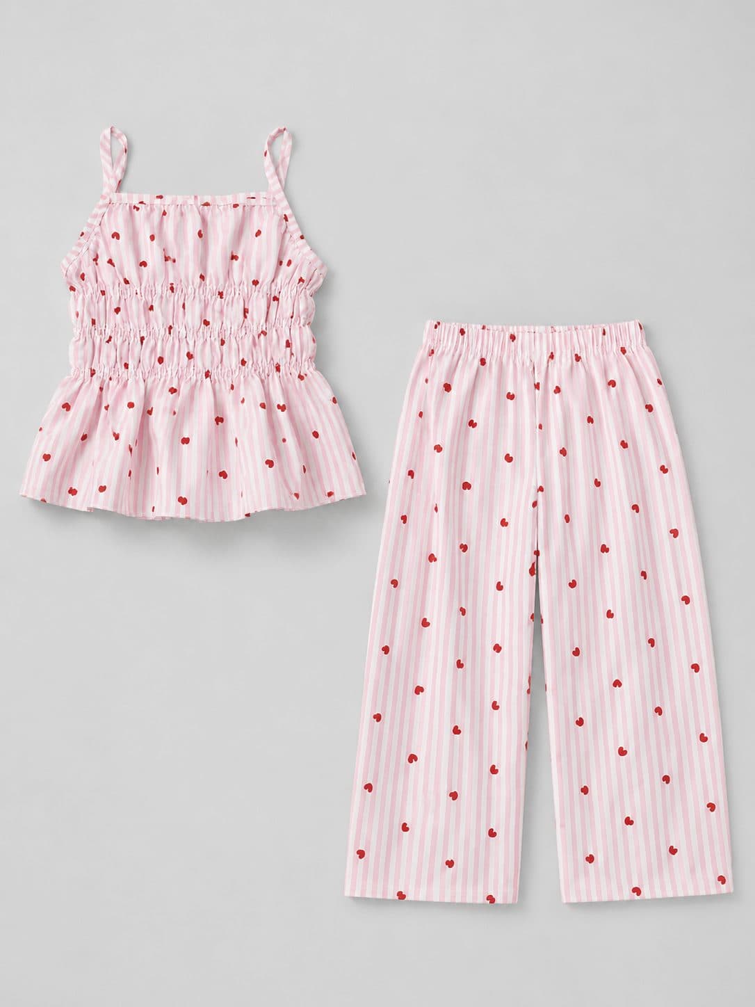 CONJUNTO TOP FRUNCIDO Y PANTALÓN CON CEREZAS — conjunto para niña