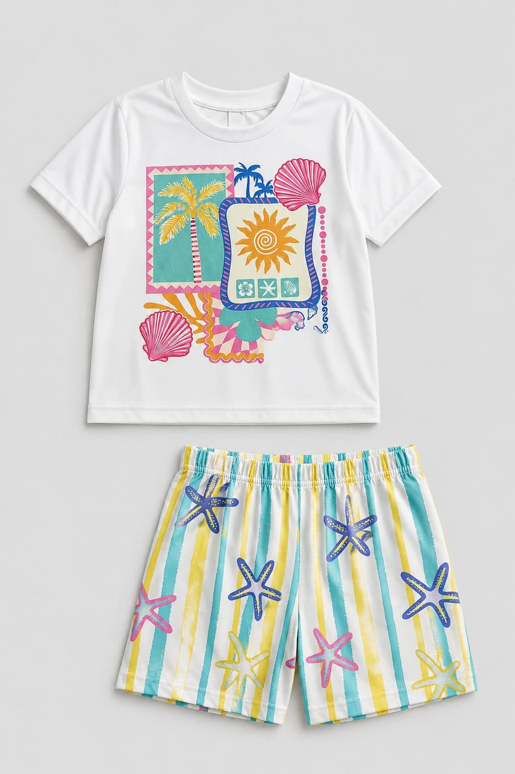 CONJUNTO POLO Y SHORT ESTAMPADO PLAYERO — conjunto para niña