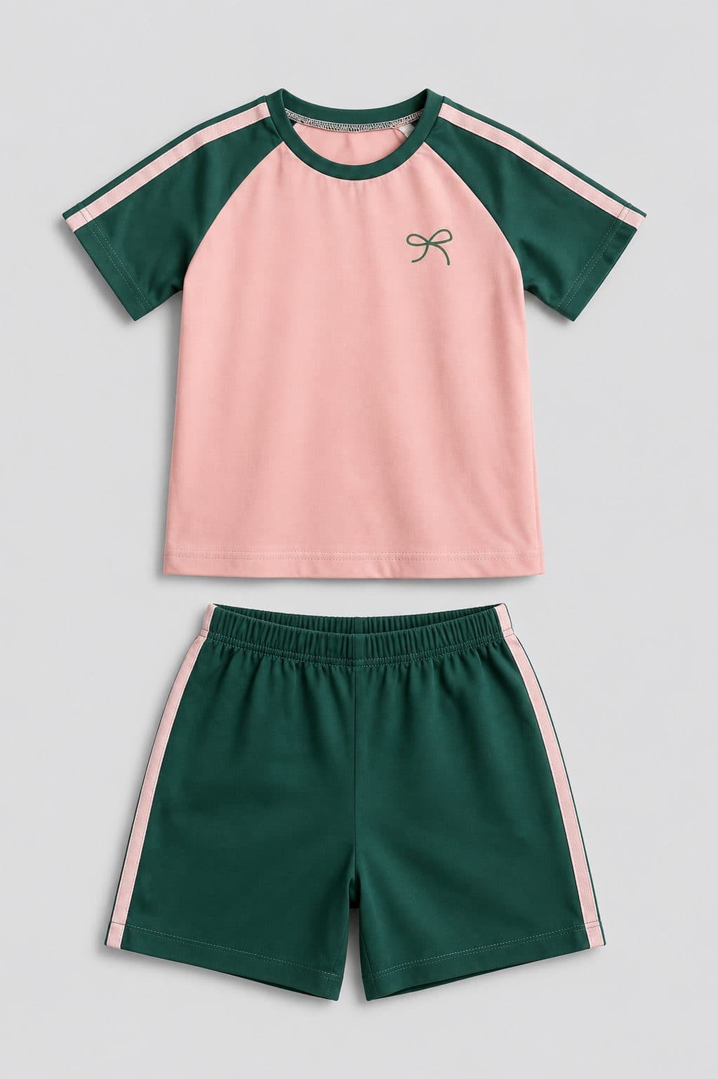 CONJUNTO POLO Y SHORT DEPORTIVO ROSADO Y VERDE — conjunto para niña
