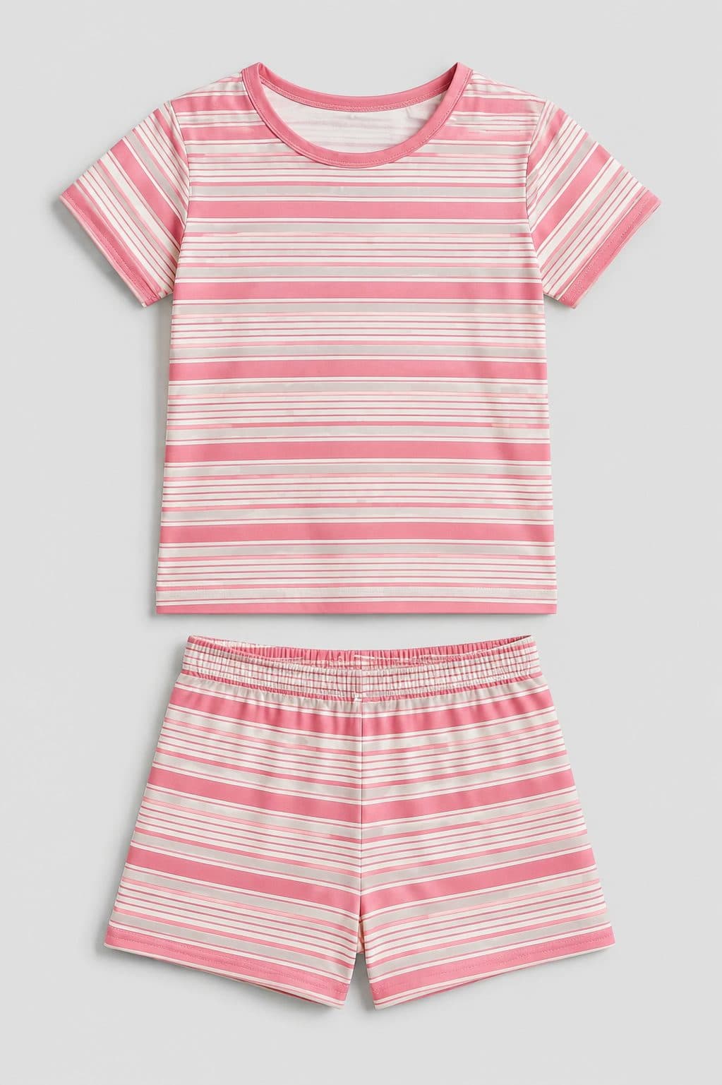 CONJUNTO POLO Y SHORT A RAYAS ROSADAS — conjunto para niña