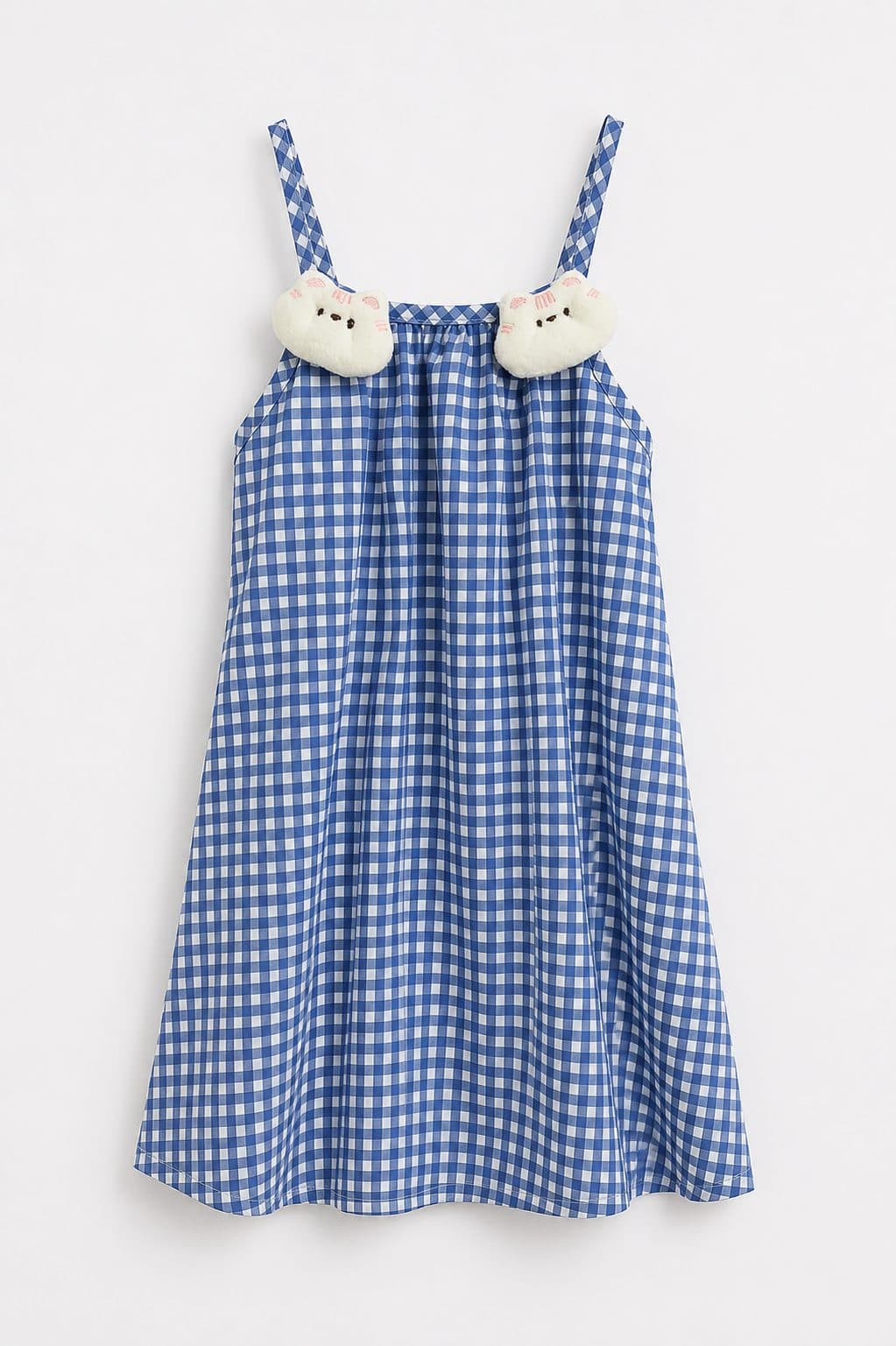 VESTIDO CUADROS AZULES CON OSITOS EN LOS TIRANTES — vestido para niña