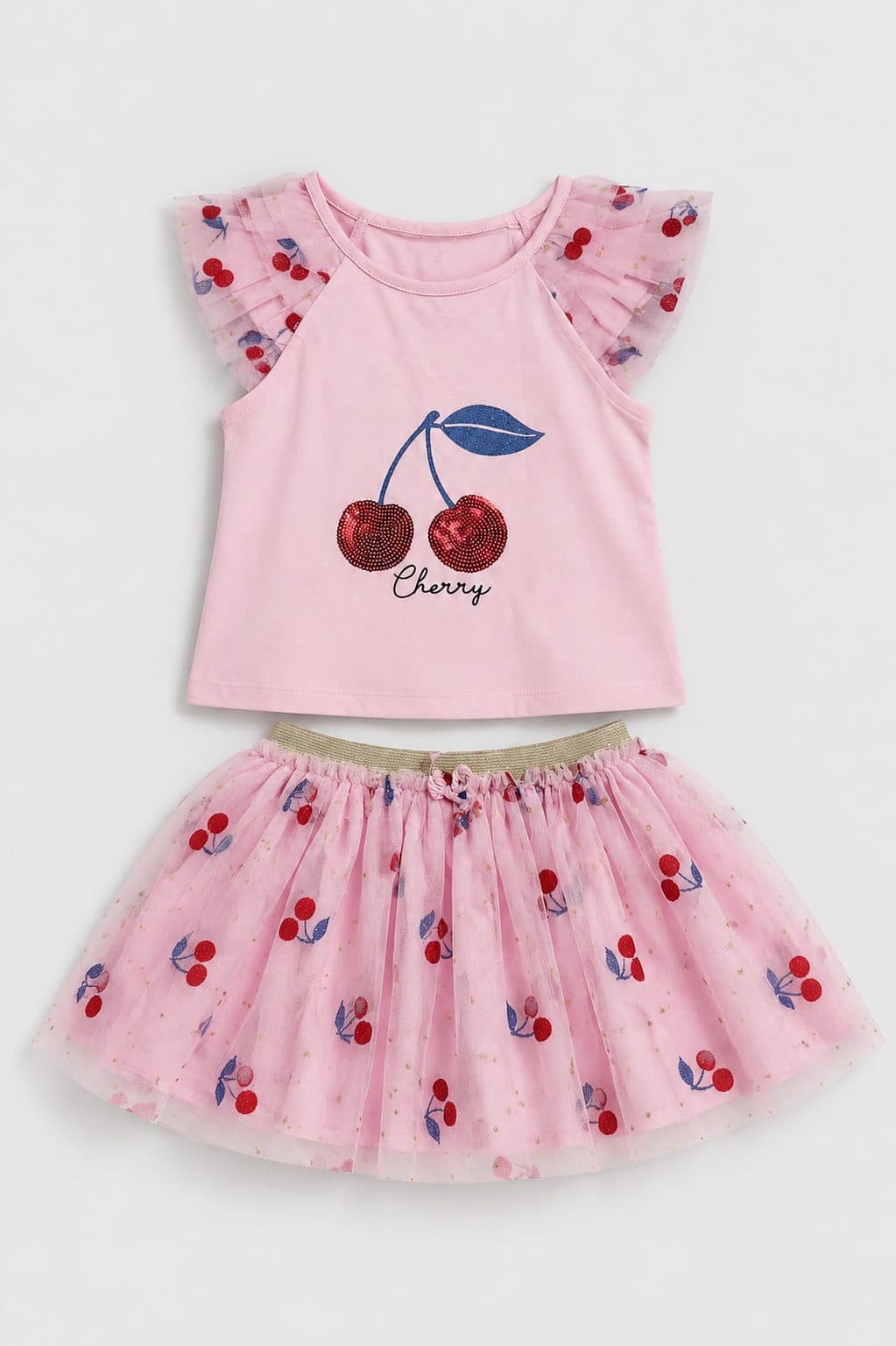 CONJUNTO POLO CEREZA Y FALDA DE TUL — vestido para niña