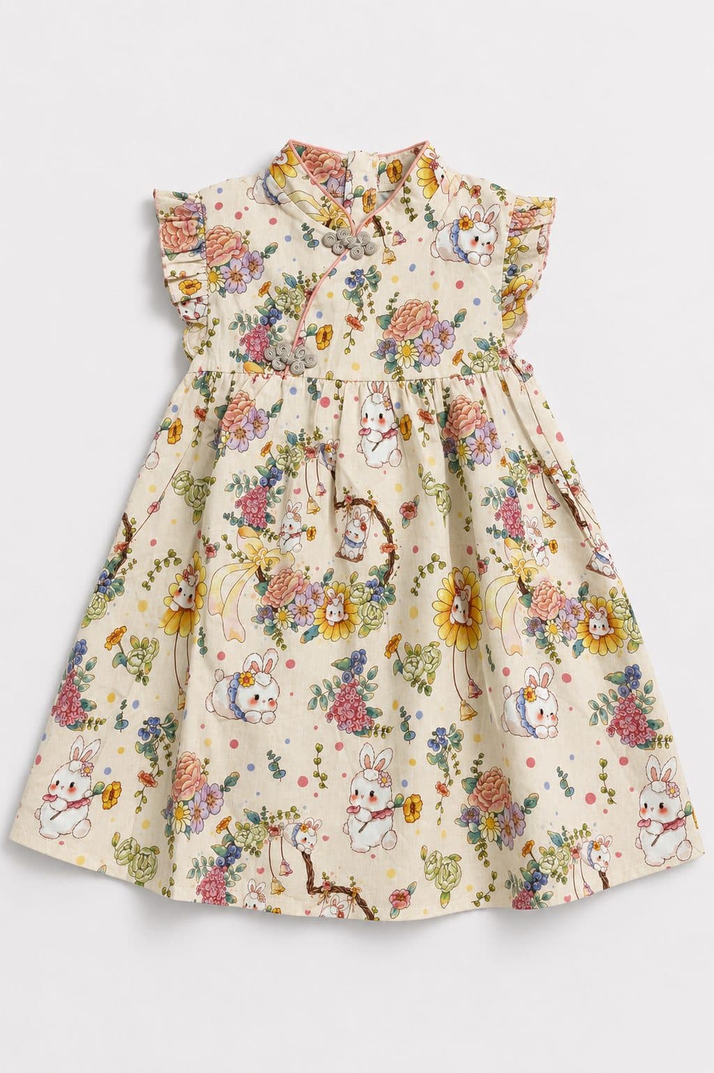 VESTIDO ESTAMPADO CONEJITOS FLORAL — vestido para niña