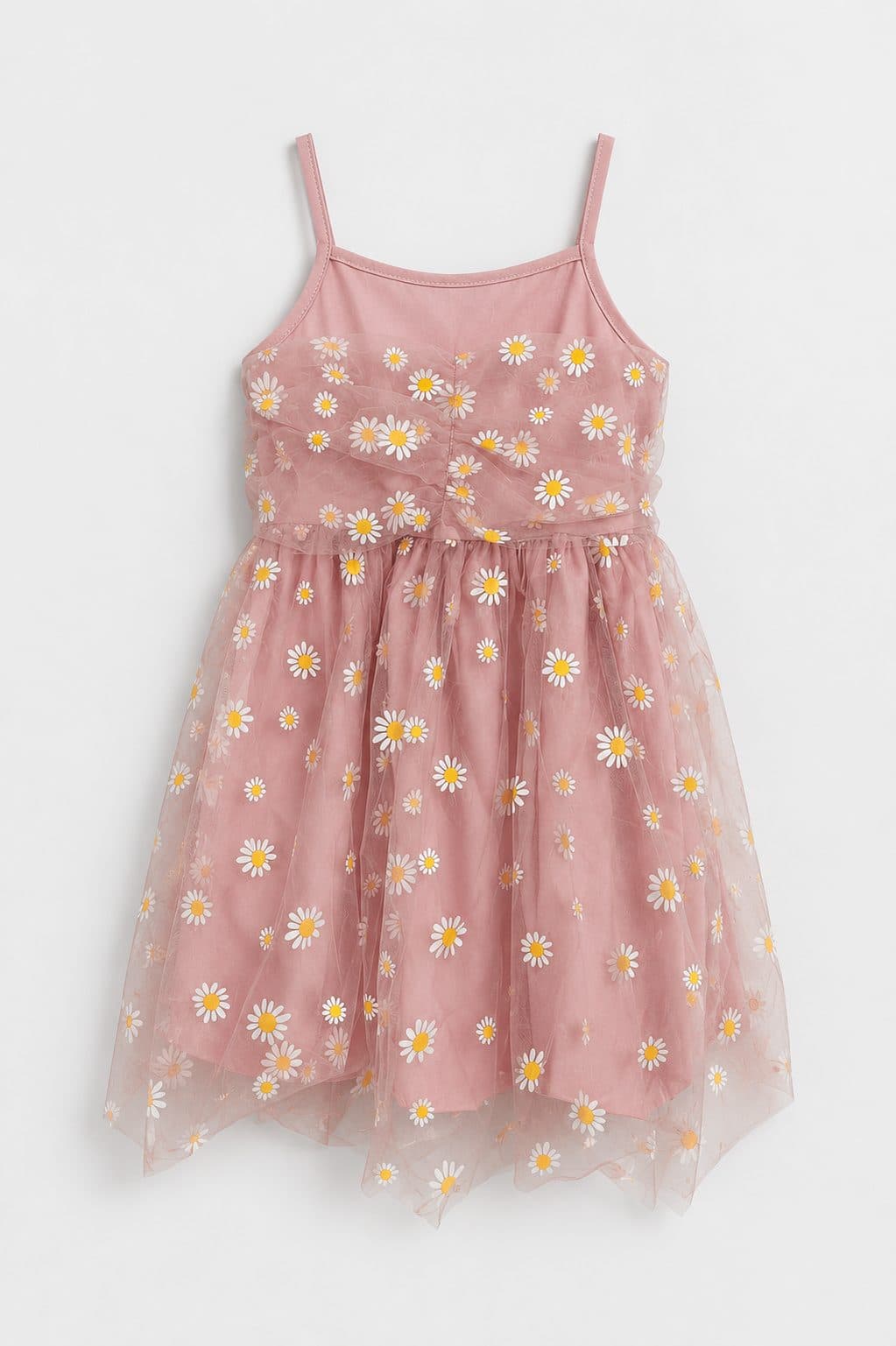 VESTIDO TIRANTES MARGARITAS ROSADO — vestido para niña