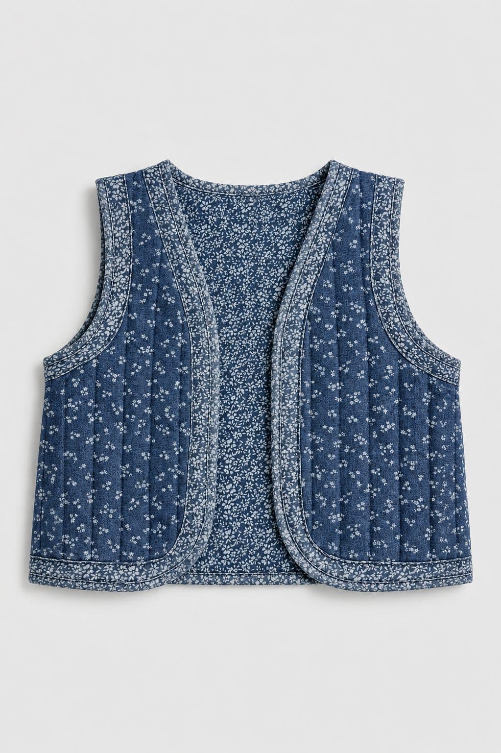 CHALECO ACOLCHADO FLORAL AZUL — casaca para niña