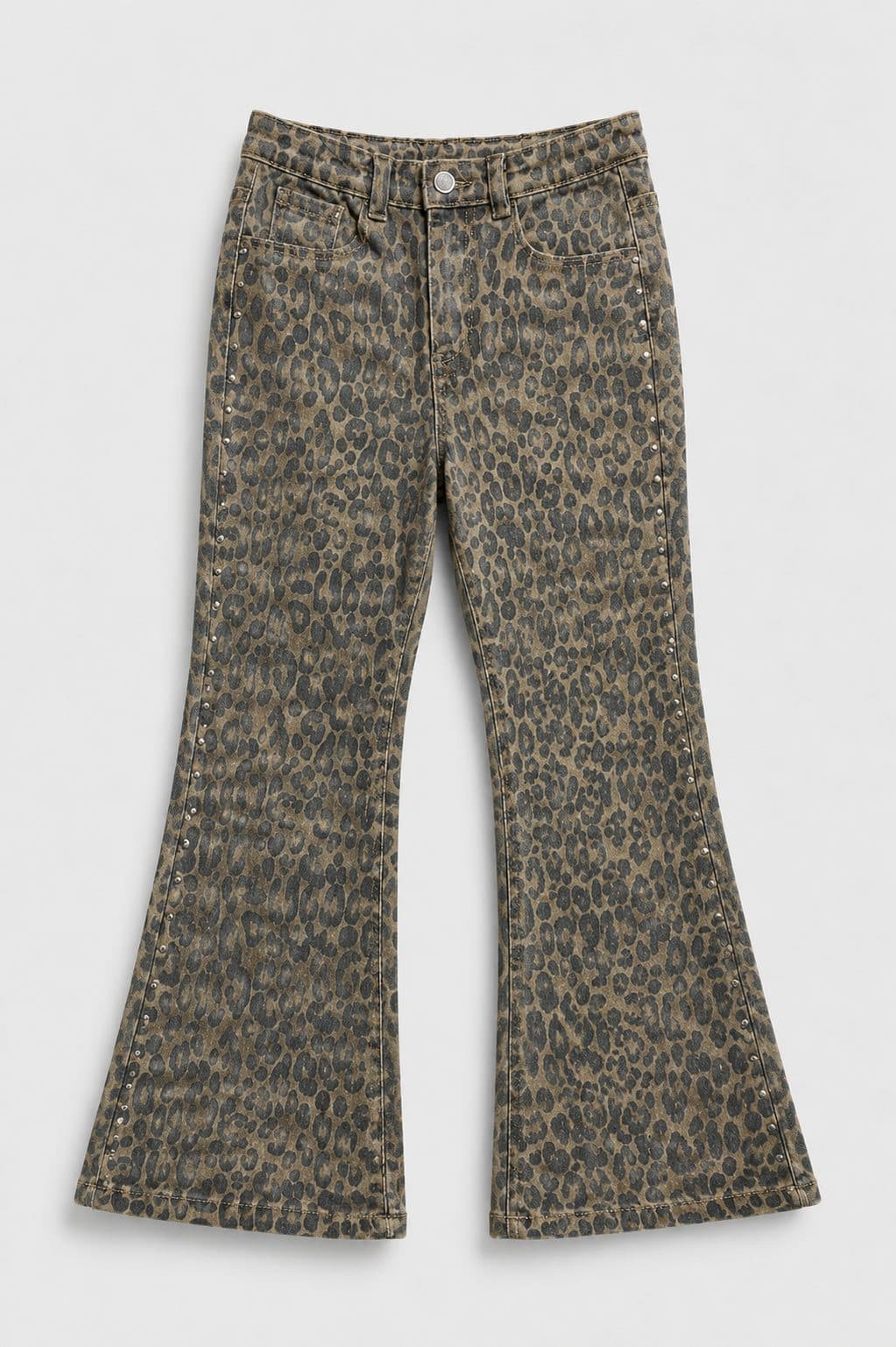 PANTALÓN CAMPANA ANIMAL PRINT CON TACHAS — pantalón para niña