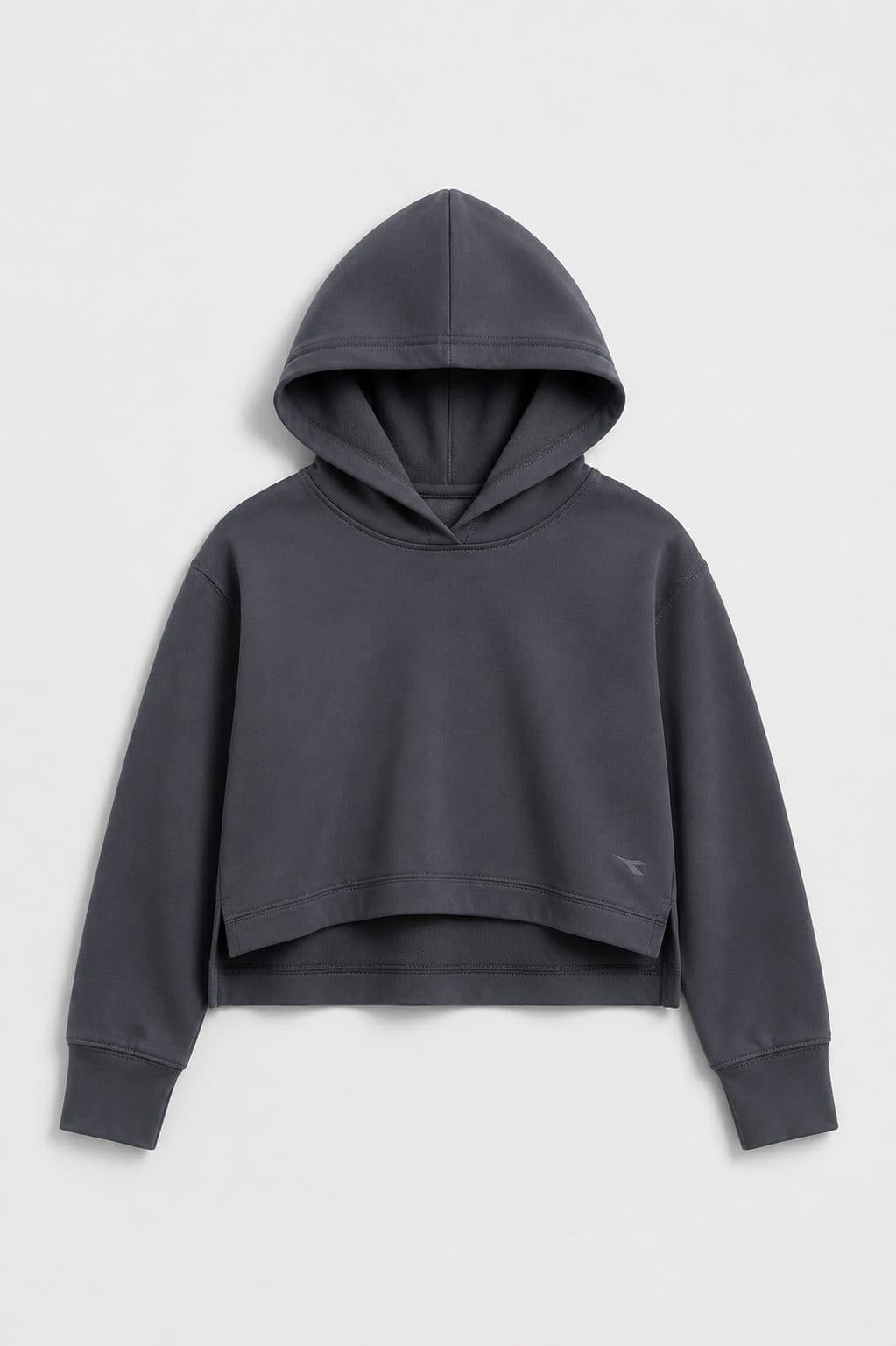 POLERA CON CAPUCHA CROP GRIS OSCURO — casaca para niña