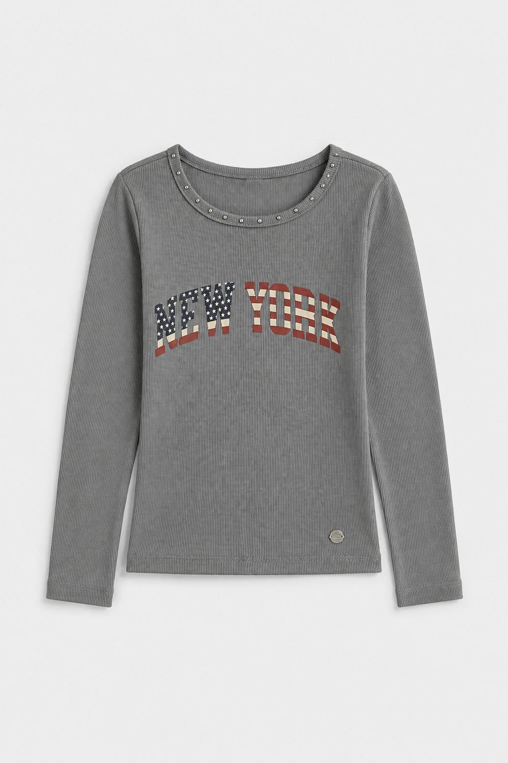 POLO GRIS MANGA LARGA NEW YORK — conjunto para niña