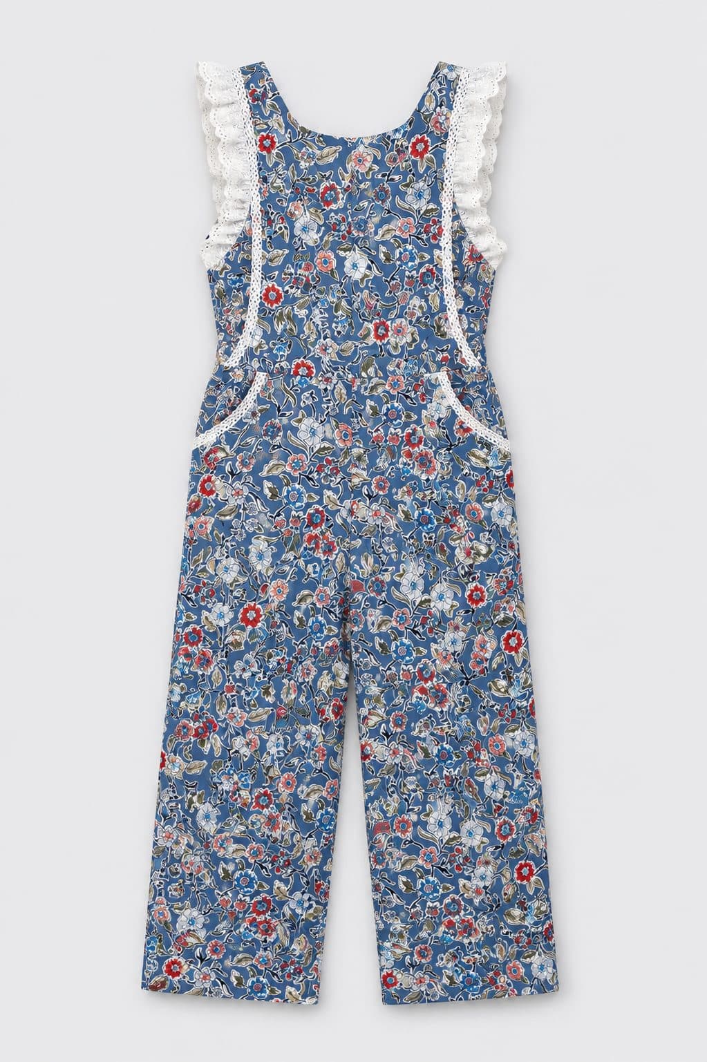 ENTERIZO FLORAL AZUL CON VOLANTE DE ENCAJE — enterizo para niña