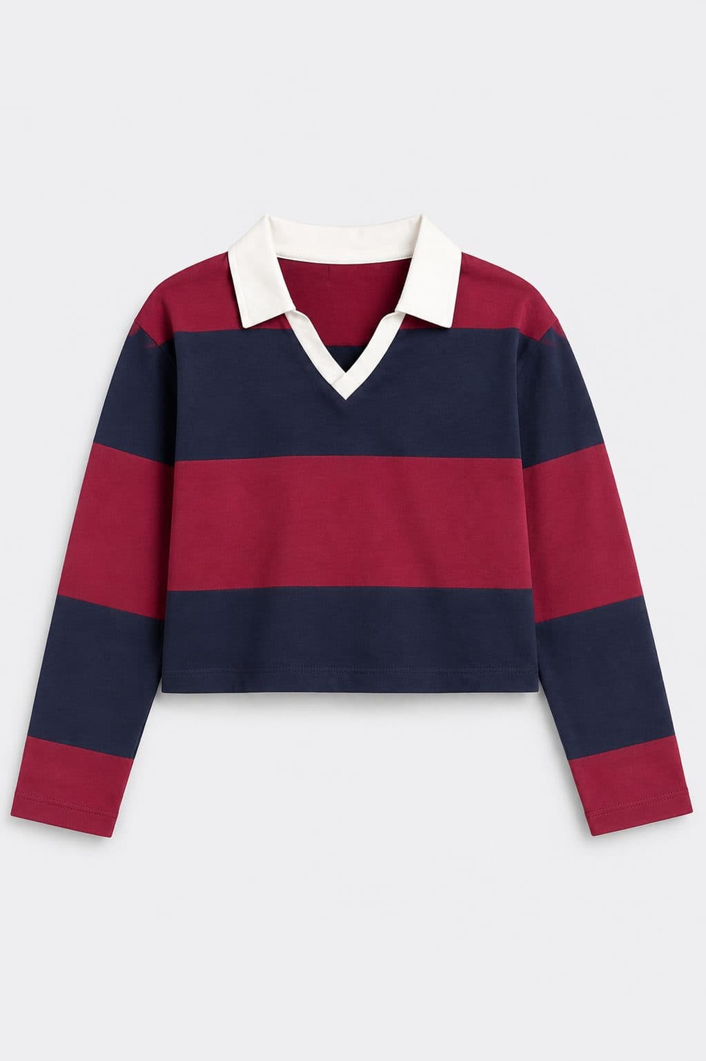 POLO RUGBY A FRANJAS VINO Y AZUL MARINO — conjunto para niña