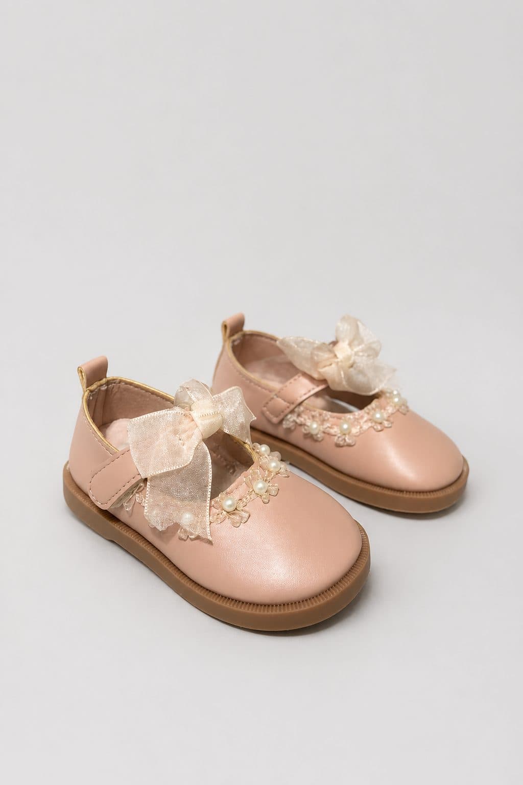 BALERINAS ROSA PALO CON MOÑO DE PERLAS Y FLORES — zapatos para niña