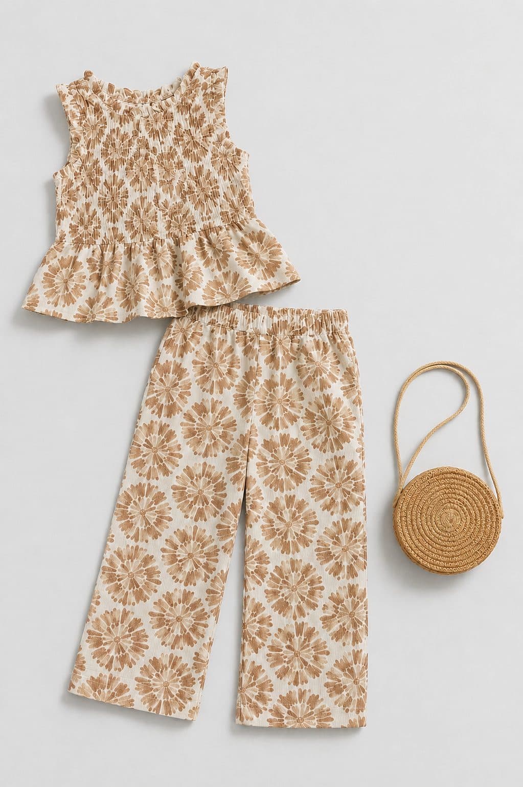 SET TAHARI GIRL FLORAL CAMEL — ropa importada para niña