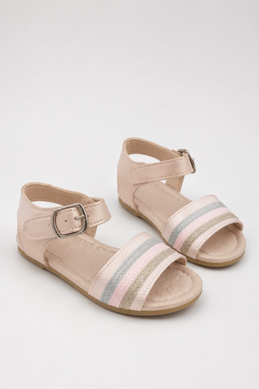 SANDALIAS ROSA PALO CON FRANJAS TRICOLOR — zapatos para niña