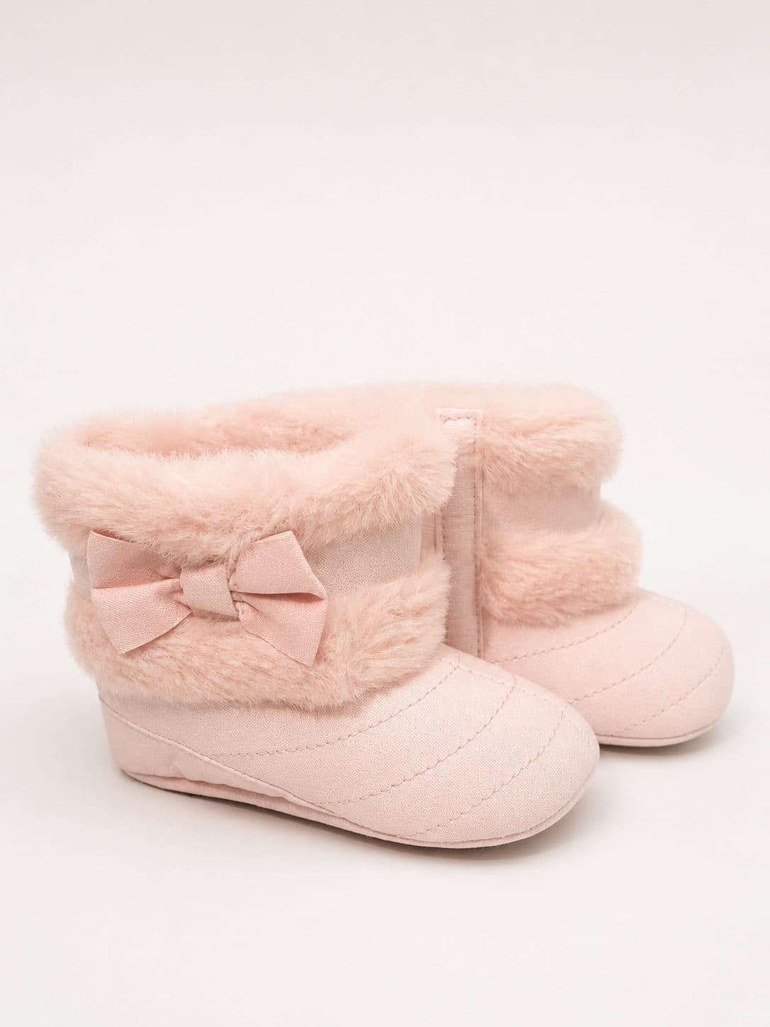 BOTINES ROSA CON PELUCHE Y MOÑO — zapatos para niña