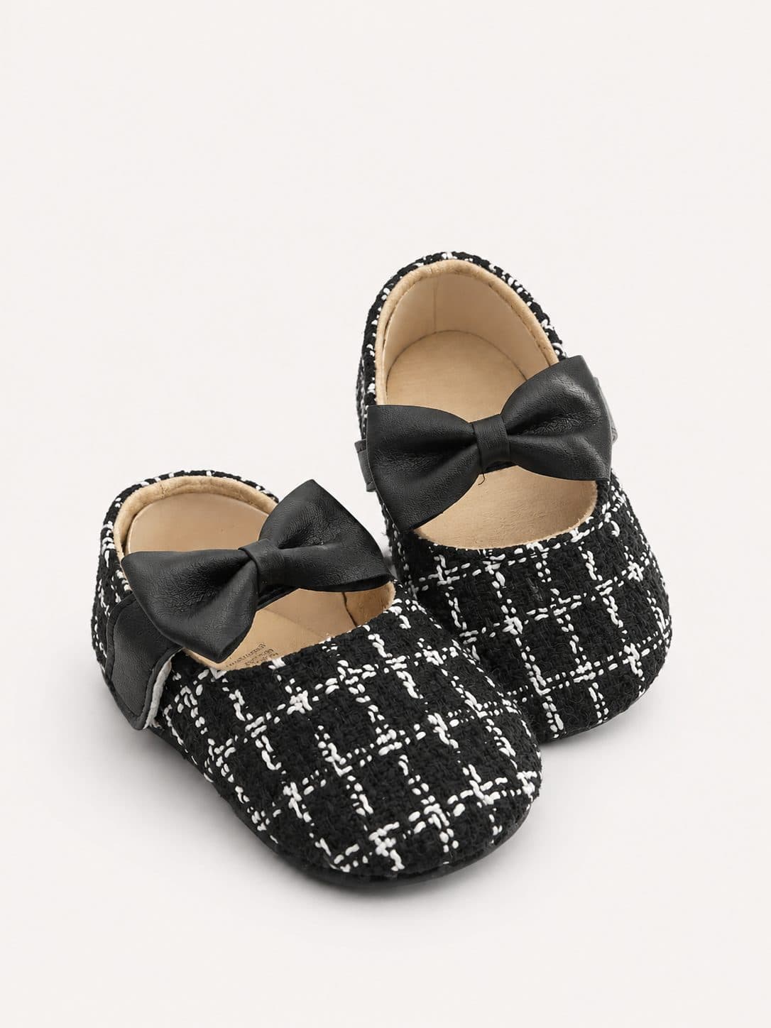 ZAPATOS TWEED NEGRO CON MOÑO — zapatos para niña