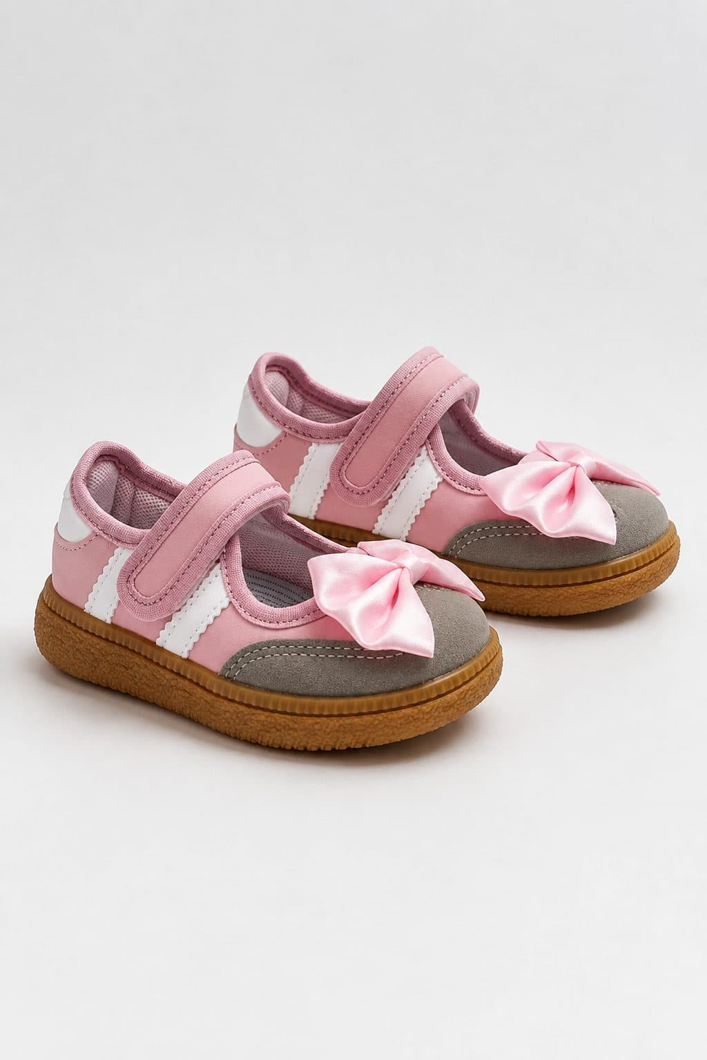 ZAPATOS ROSA CON FRANJA BLANCA Y MOÑO — zapatos para niña