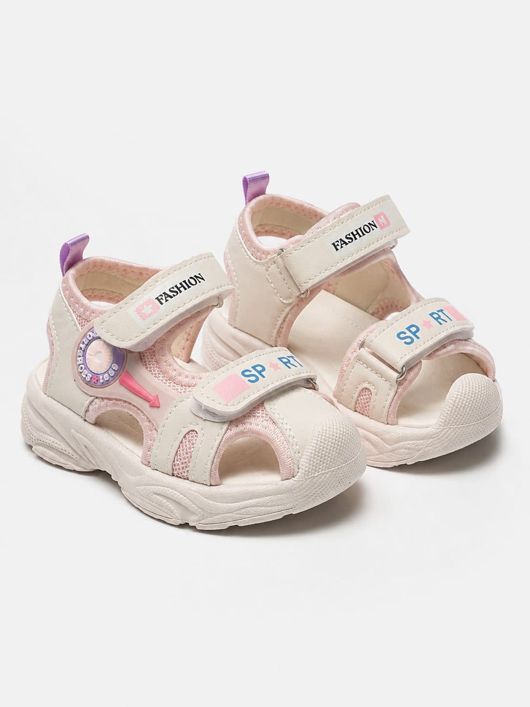 SANDALIAS CREMA CON ROSA Y LILA — zapatos para niña