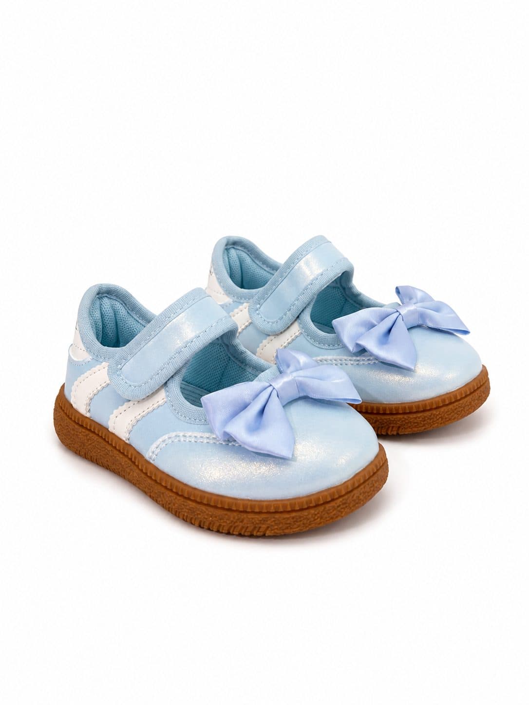 ZAPATOS CELESTE CON BLANCO Y MOÑO — zapatos para niña